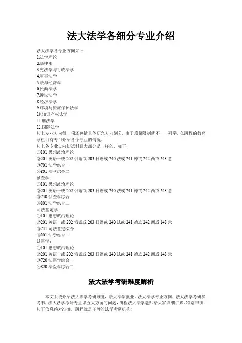 法大法学各细分专业介绍