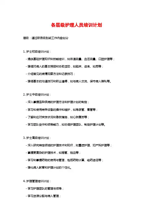 各层级护理人员培训计划