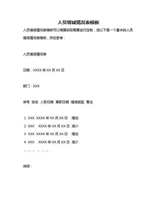 人员增减情况表模板