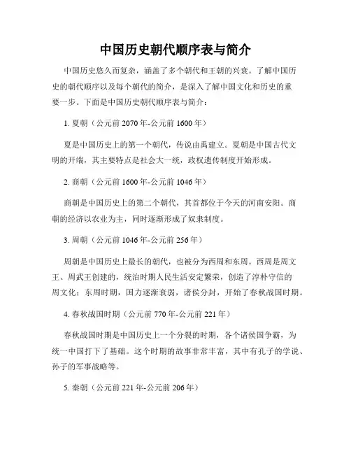 中国历史朝代顺序表与简介