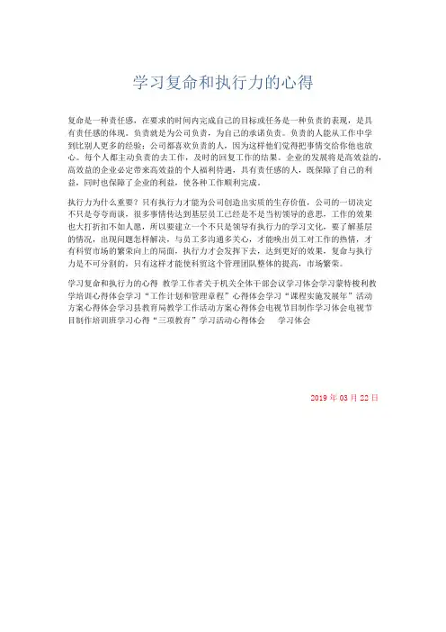 总结报告-学习复命和执行力的心得 精品