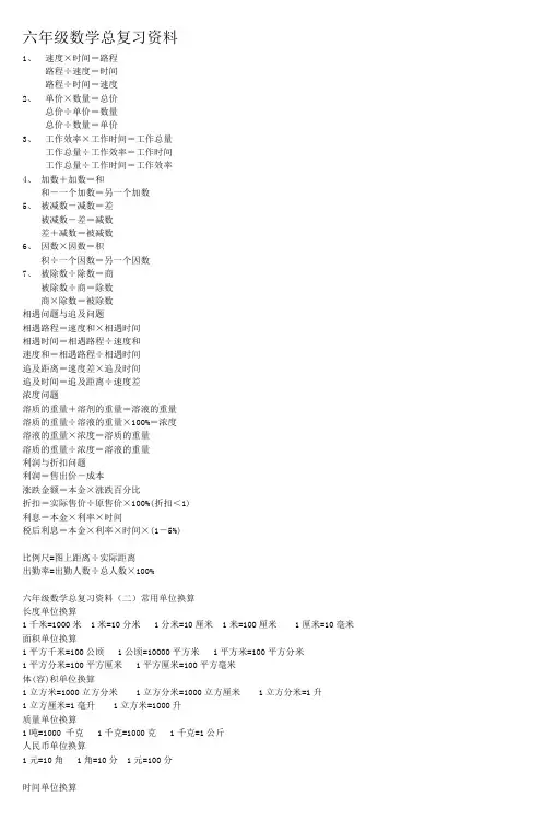 六年级数学总复习资料