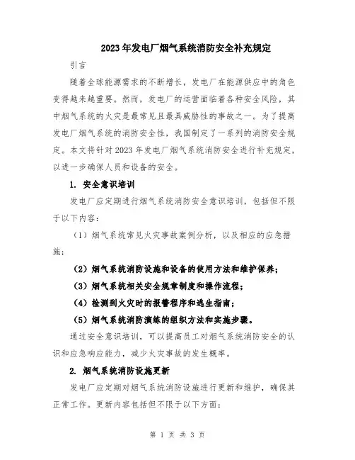 2023年发电厂烟气系统消防安全补充规定
