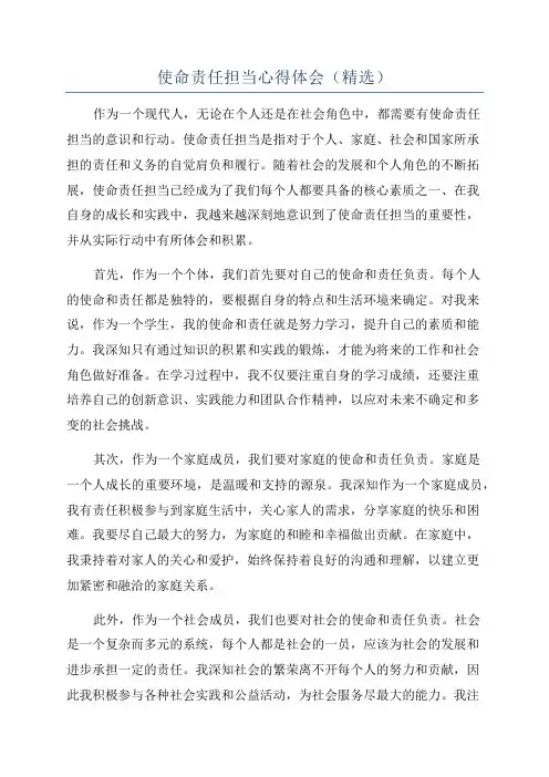 使命责任担当心得体会(精选)