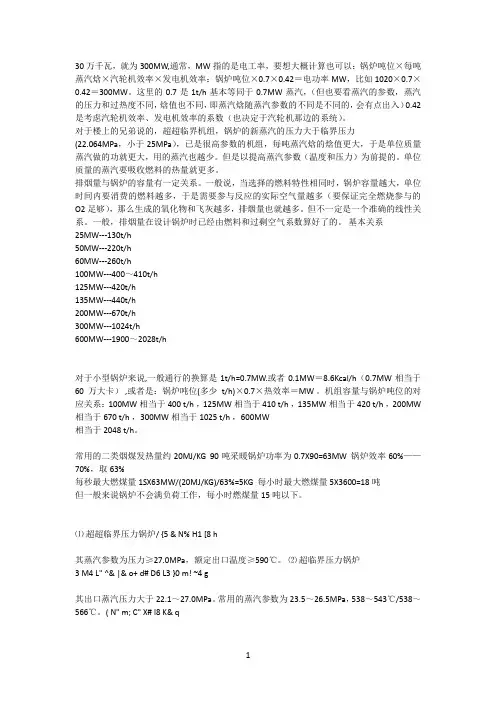 锅炉吨位 发电量 计算
