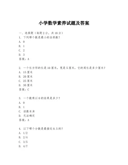 小学数学素养试题及答案