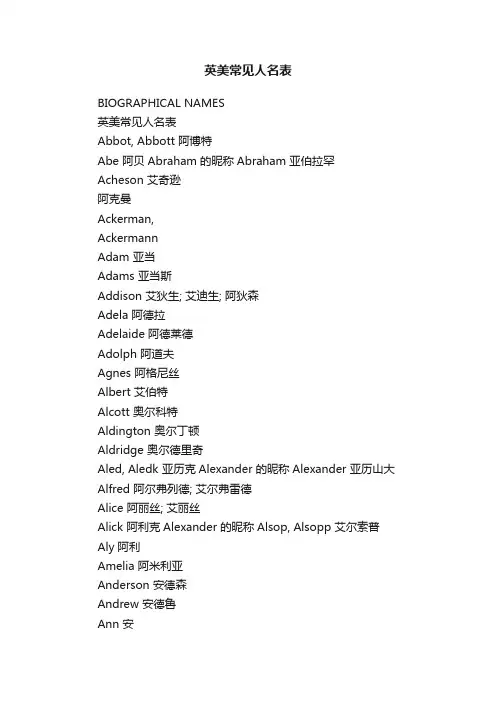 英美常见人名表