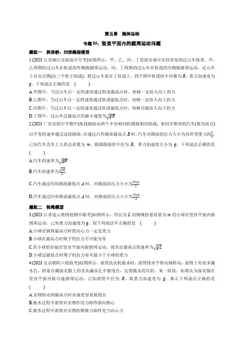 专题05竖直平面内的圆周运动问题高中物理练习分类专题教案(人教版2019)