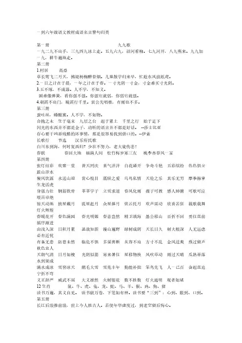 一到六年级语文课本成语名言警句归类