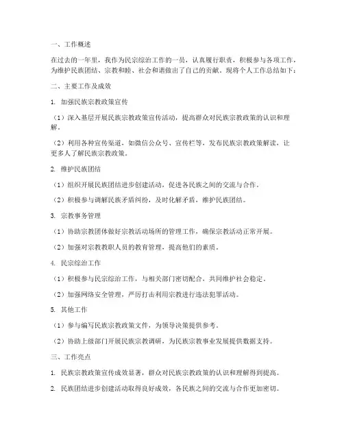 民宗综治个人工作总结