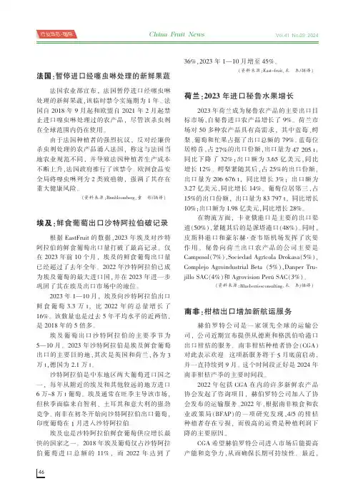 荷兰：2023年进口秘鲁水果增长