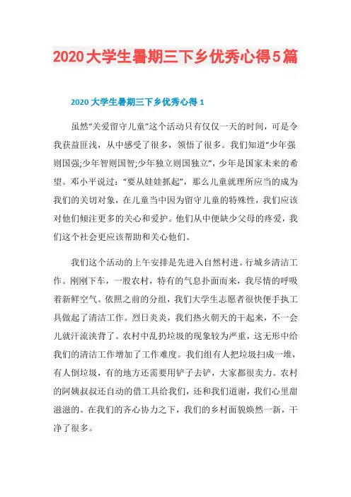 2020大学生暑期三下乡优秀心得5篇
