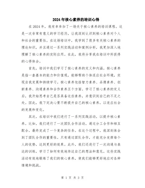 2024年核心素养的培训心得