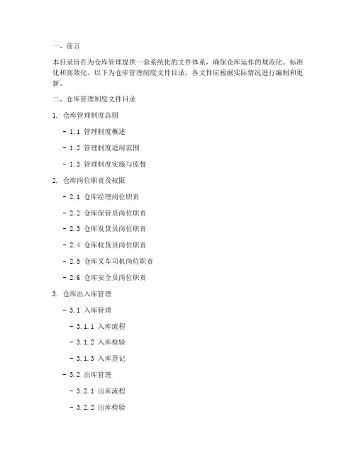 仓库管理制度文件目录模板