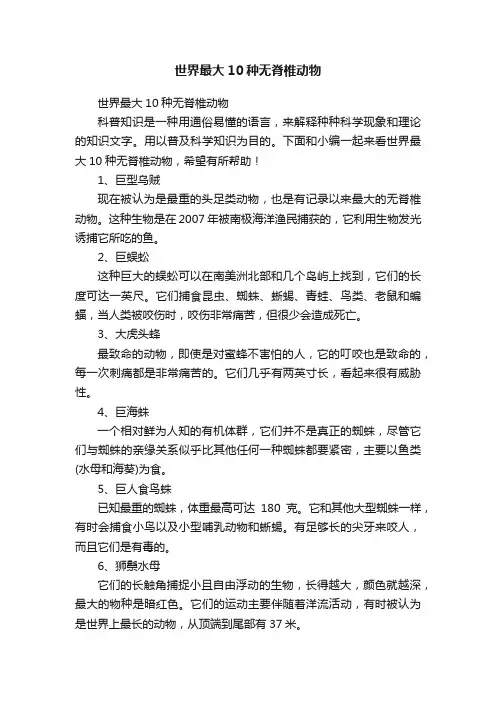 世界最大10种无脊椎动物