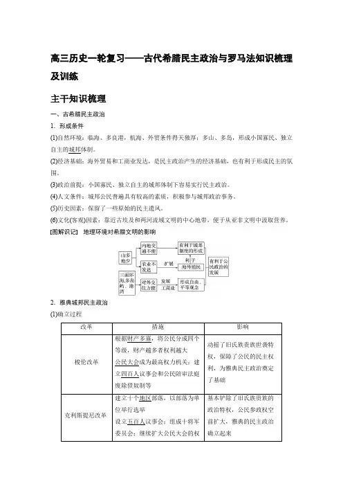 高三历史一轮复习——古代希腊民主政治与罗马法知识梳理及训练