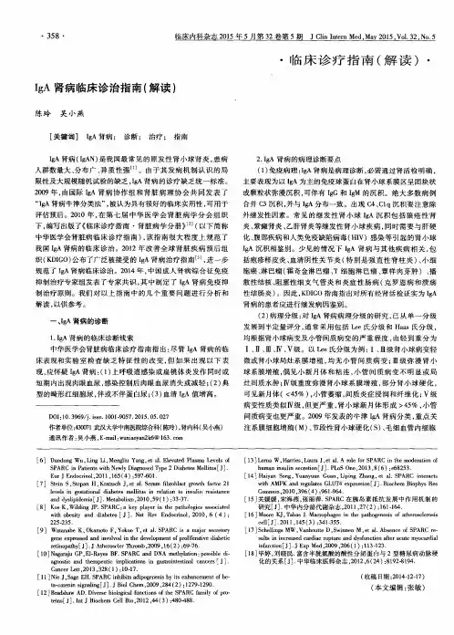 IgA 肾病临床诊治指南(解读)