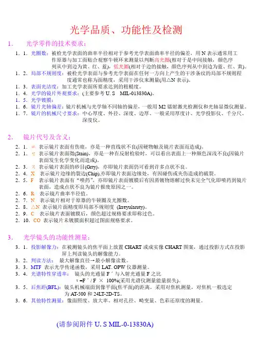 光学品质、功能性及检测