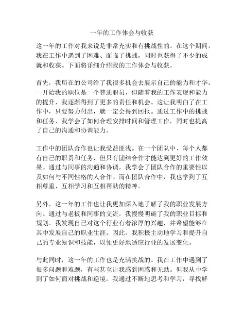 一年的工作体会与收获