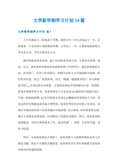大学新学期学习计划14篇