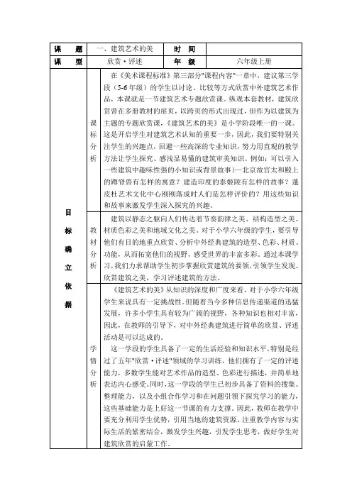 人美版小学美术六年级上册第一课《建筑艺术的美》
