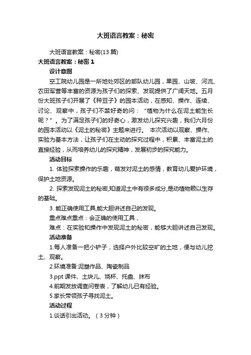 大班语言教案：秘密