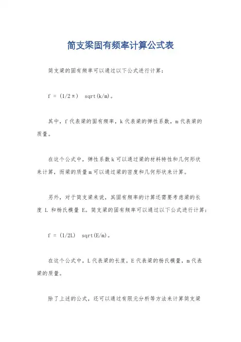 简支梁固有频率计算公式表