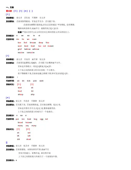 元音字母及字母组合读音