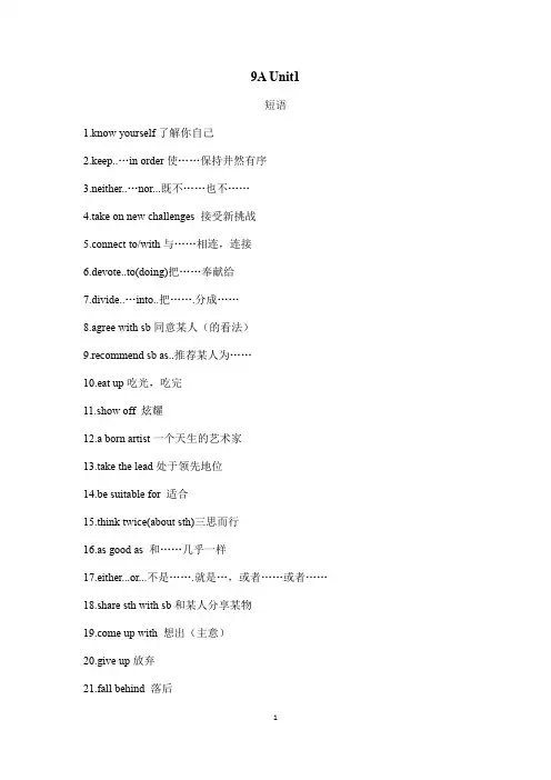 牛津译林9A 短语句型语法