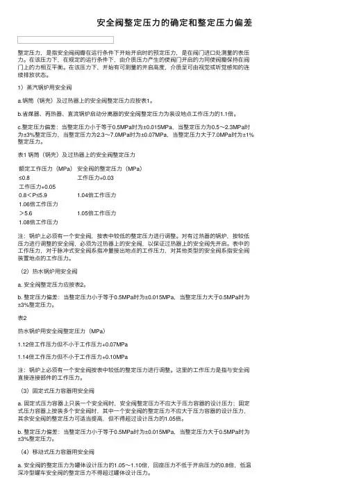 安全阀整定压力的确定和整定压力偏差