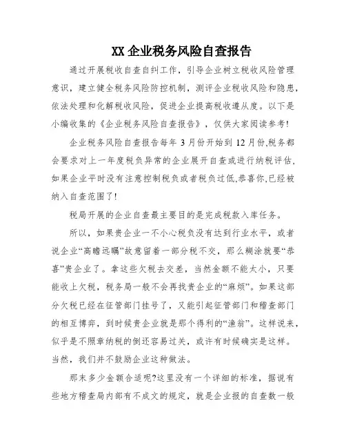 XX企业税务风险自查报告