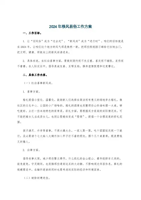 2024年移风易俗工作方案