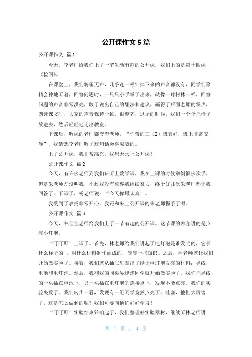 公开课作文5篇