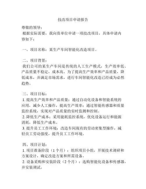 技改项目申请报告