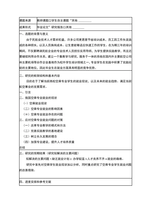 国内空乘专业学生就业趋势研究开题报告含提纲