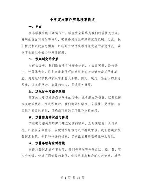 小学突发事件应急预案例文（5篇）