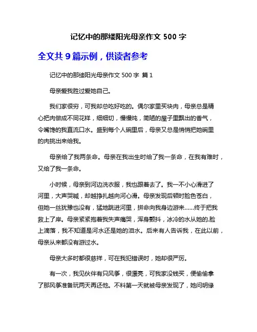 记忆中的那缕阳光母亲作文500字