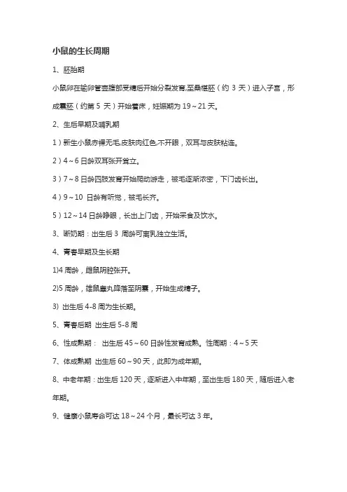 (完整word版)小鼠的生长周期(word文档良心出品)