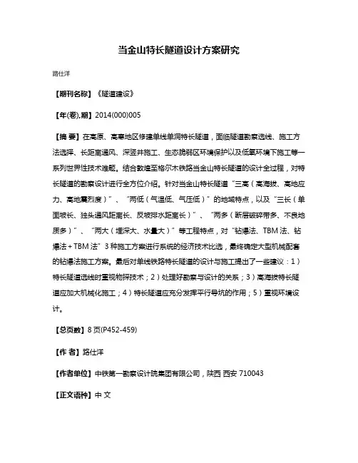 当金山特长隧道设计方案研究