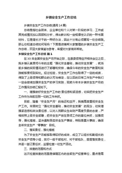 乡镇安全生产工作总结