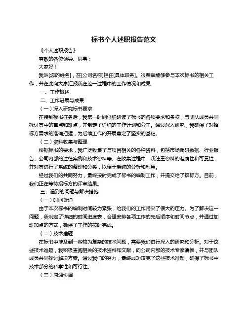 标书个人述职报告范文