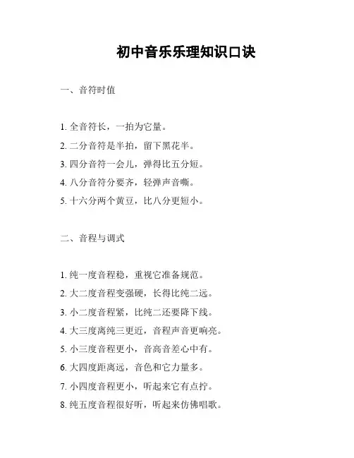初中音乐乐理知识口诀