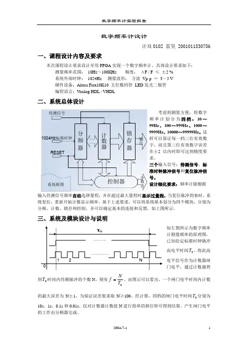 数字频率计实验报告