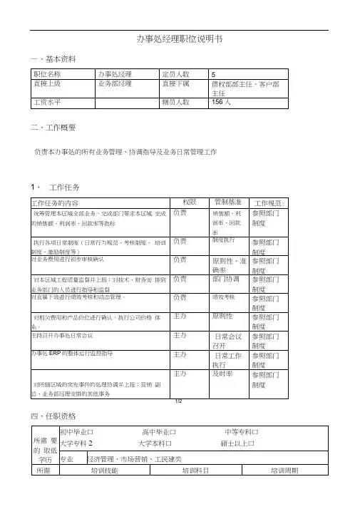 办事处经理职位说明书