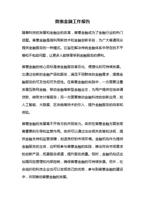 普惠金融工作报告