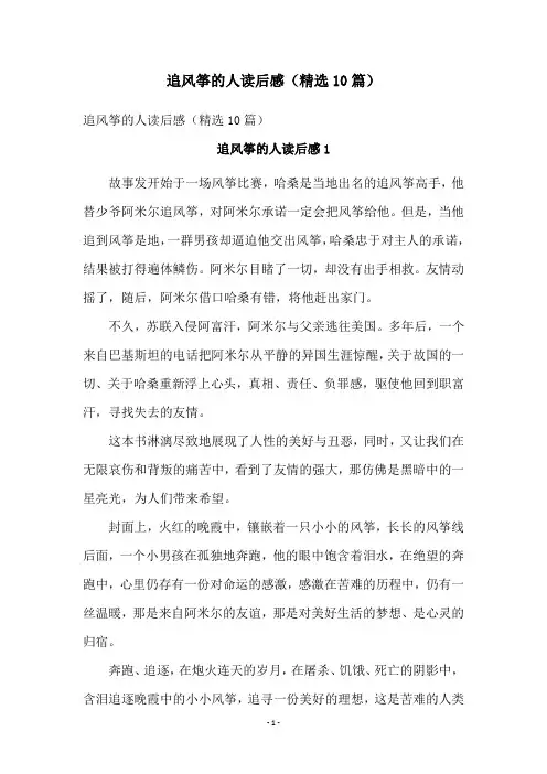 追风筝的人读后感(精选10篇)