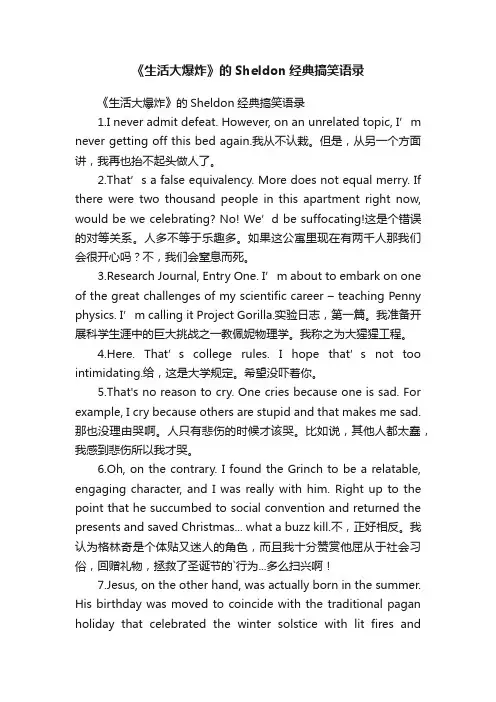 《生活大爆炸》的Sheldon经典搞笑语录