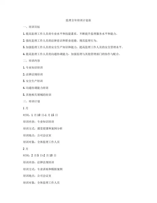 监理全年培训计划表