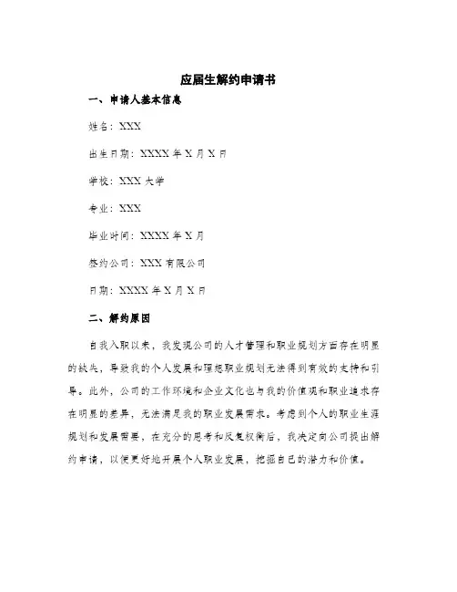 2024年应届生解约申请书