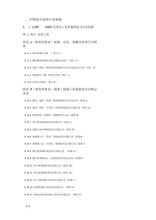 我国南方电网电力工程资料表格大全